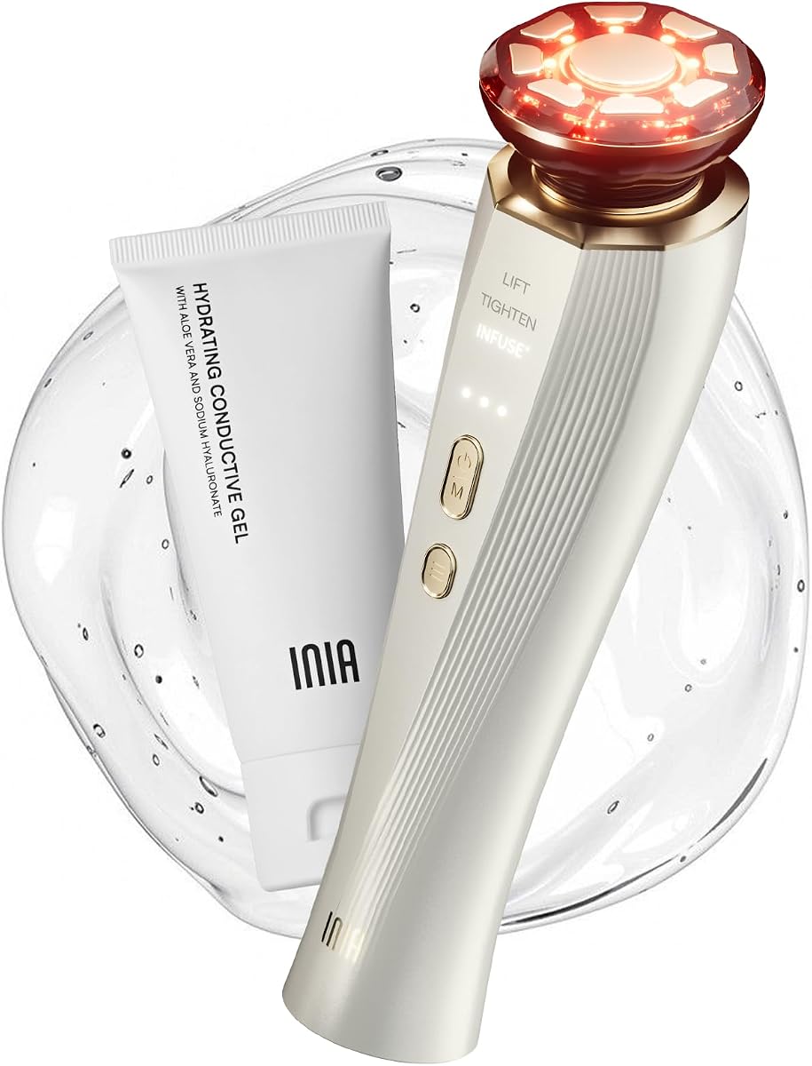 INIA 3-in-1 Red Light Therapy Beauty Device for Face & Neck Skincare | Help Reduce Puffiness, Support Skin Firmness, and Enhance Radiance, Ideal for Daily Home Use