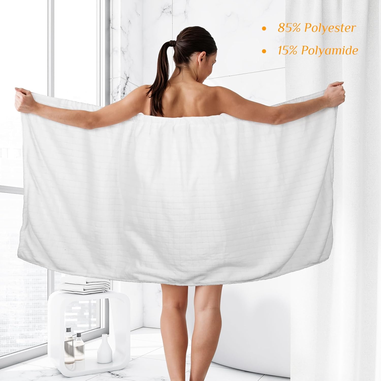 Tigeen 2 Pcs Towel Wrap for Women Lightweight Spa Robe with Adjustable Closure Elastic Top Soft Bathrobe Spa Wrap (White,Square) - Image 4