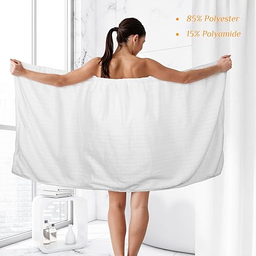 Miniatura 4 de 2 toallas envolventes para mujer, bata de spa ligera con cierre ajustable, parte superior elástica, suave bata de baño para spa