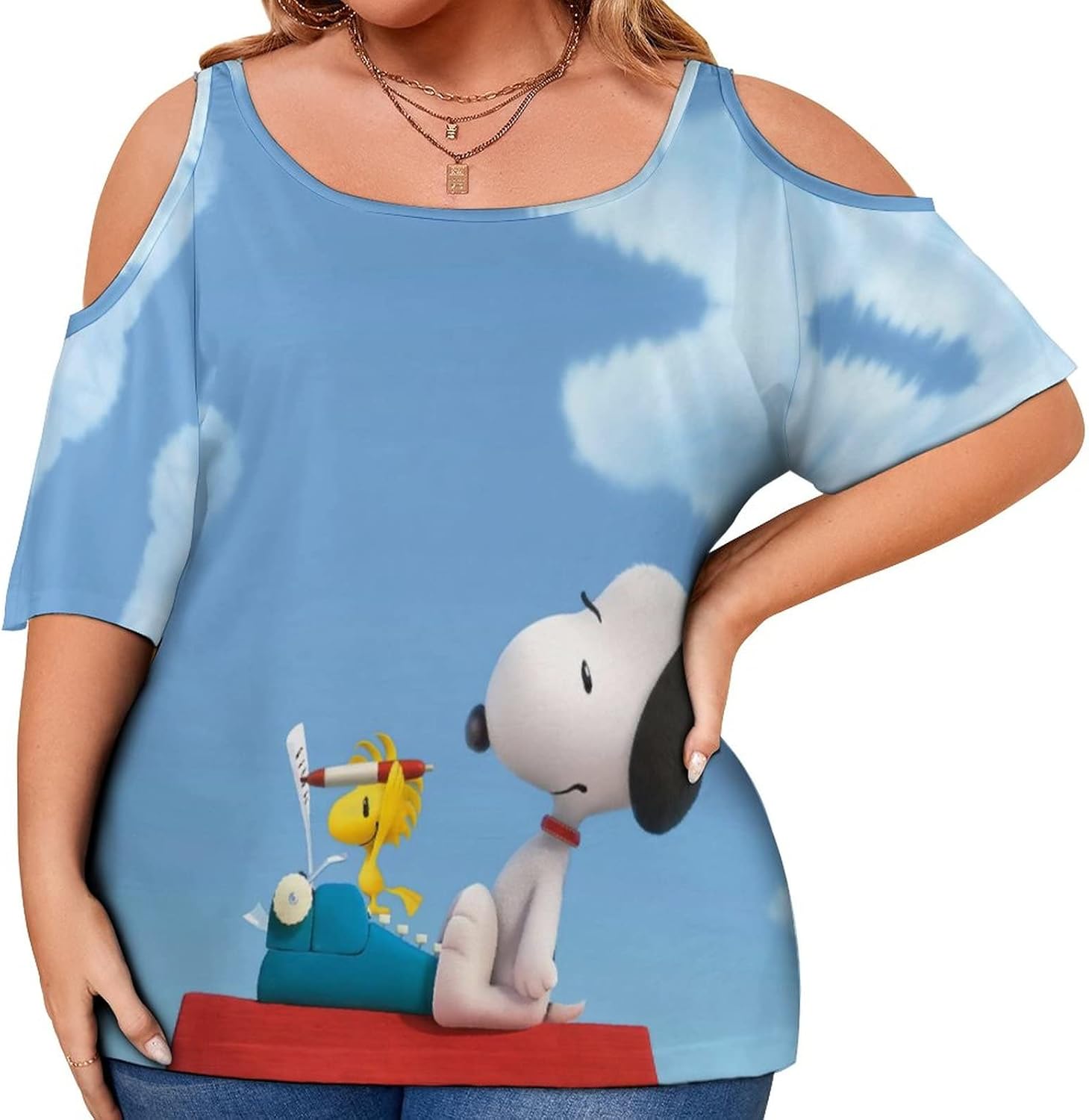 Amazon Co Jp ピーナッツ スヌーピー Tシャ オフショルダーtシャツ 大きいサイズ 半袖 肩見せ レディース 肩だし 肩出し Tシャツ ファッション ストリート 普段着 カットソー 夏 ファッション