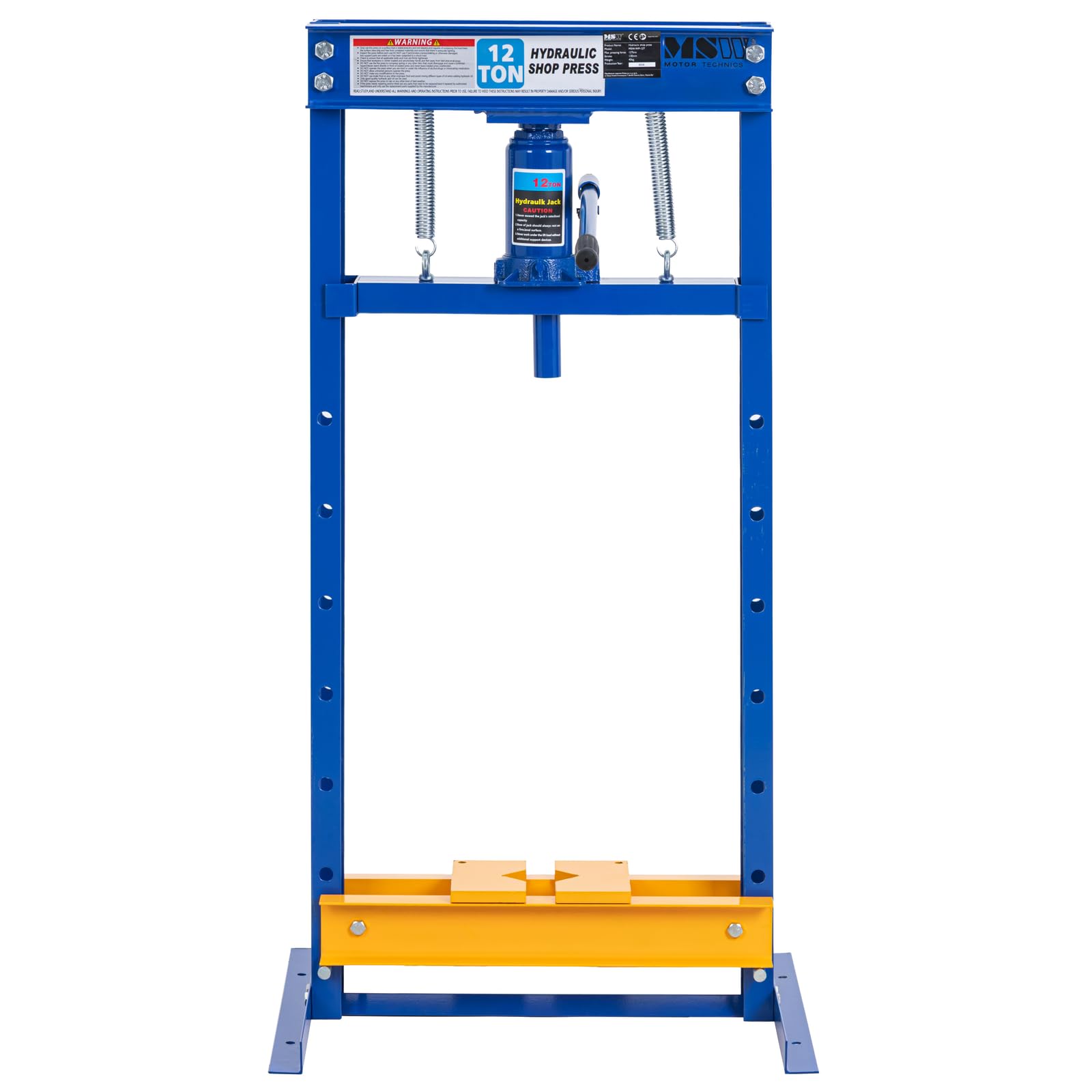 MSW - Prensa de taller de 12 t regulable en altura (7 posiciones), carrera: 130 mm, mesa: 540 x 170 mm, acero al carbono, prensa hidráulica, prensa hidráulica