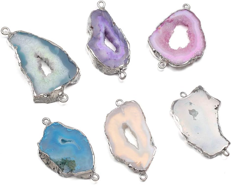 Natural Agate Geode Crystal Druzy Connectors Pearl Links Jewelry Connectors Charms DIY for Necklace or Jewelry Making(3 pcs)