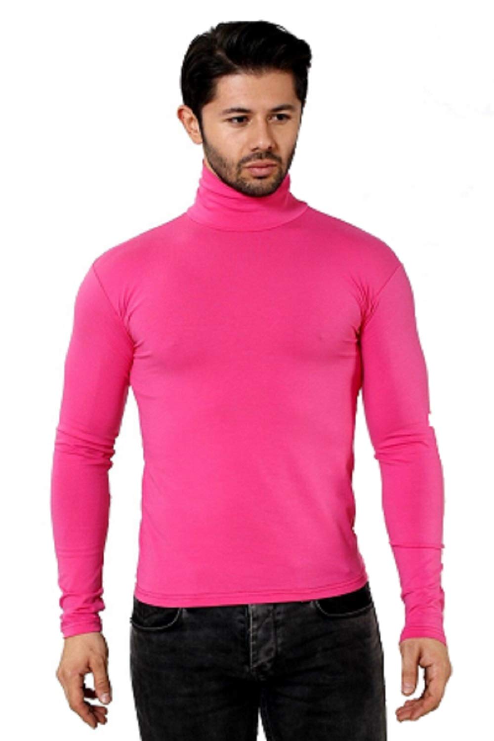 Elegance1234 Men's Hot Pink Roll Neck Tops Medium