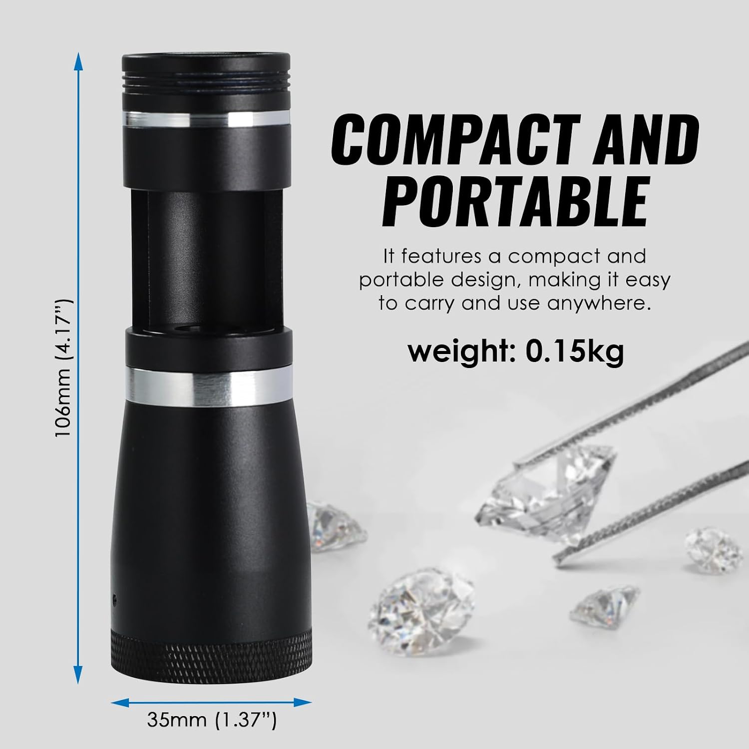 10x Triplet Lens 20.5mm Magnification Darkfield Loupe with Built-in LED Light, Compact Aluminum Design, Optical Glas, Portable Gemstone and Mineral Inspection Tool