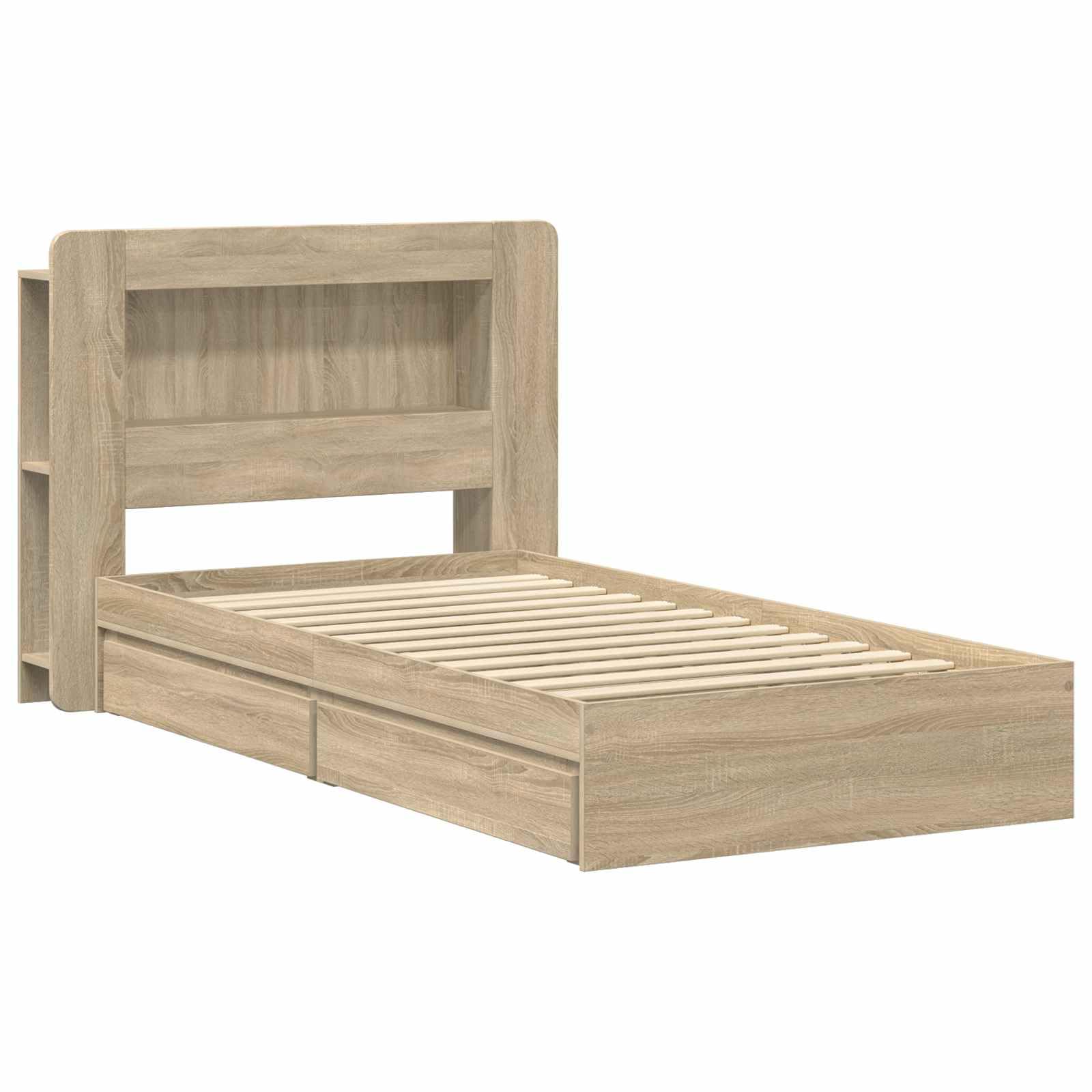 Rovere Sonoma letto singolo con cassetti 75x190 cm | Telaio letto con cassetti Rovere Sonoma 75x190 cm contenitore integrato letto singolo