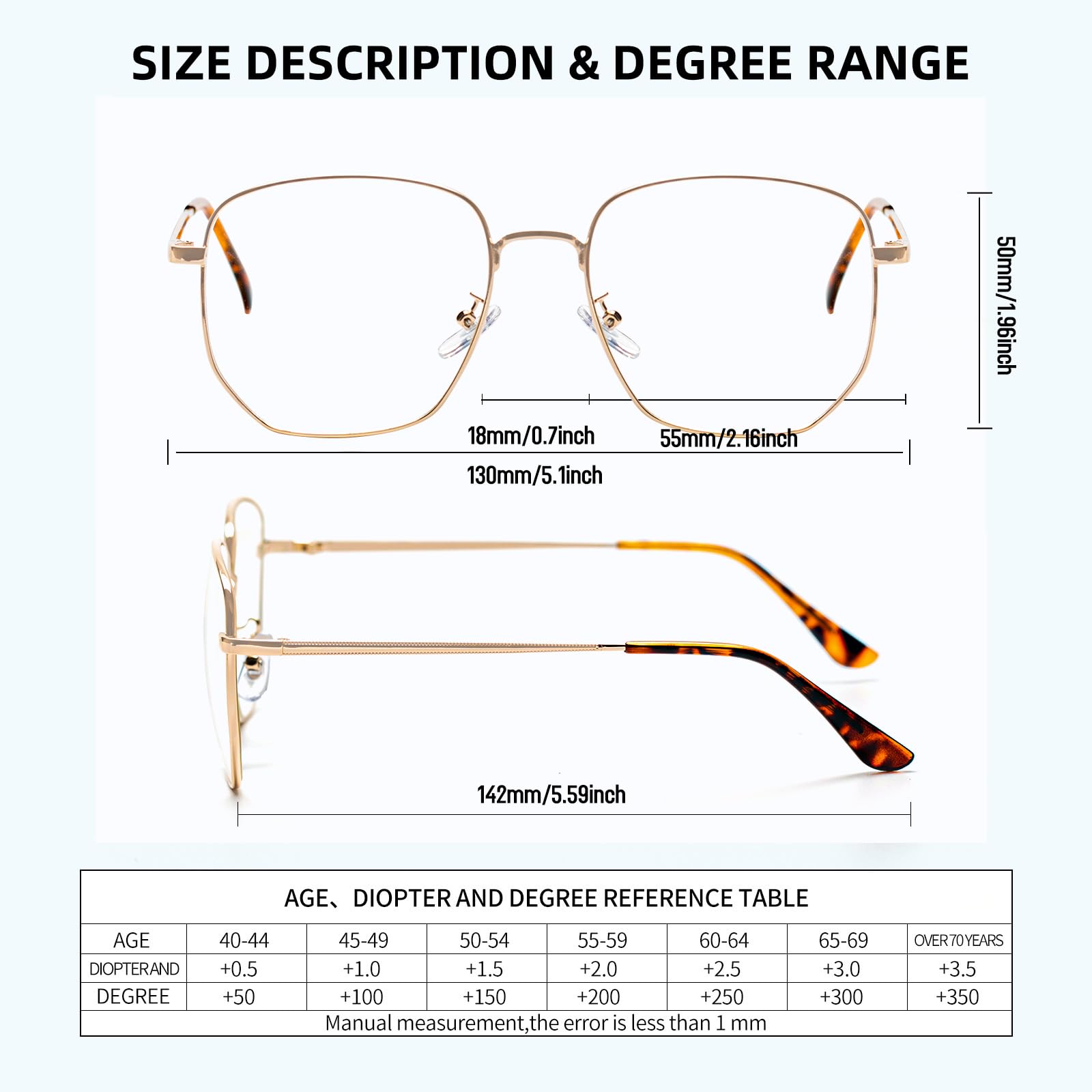 KAEOISFU Unisex Oversized Square Reading Glasses, Large Metal Frame Blue Light Blocking Computer Readers, Lightweight Durable Anti-Glare Eyeglasses(Gold,+2.5) - Image 2
