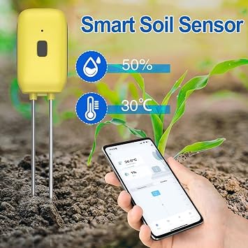 for Smart Plant Sensor, Soil Moisture and Temperature Monitor with for Tuya App, IPX5 Weatherproof, Yellow