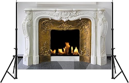 Miniatura 4 de Telón de fondo de chimenea de Navidad para invierno, 5 x 3 pies, mármol blanco dorado, chimenea, fondo de fuego, Navidad, Año Nuevo, decoración de