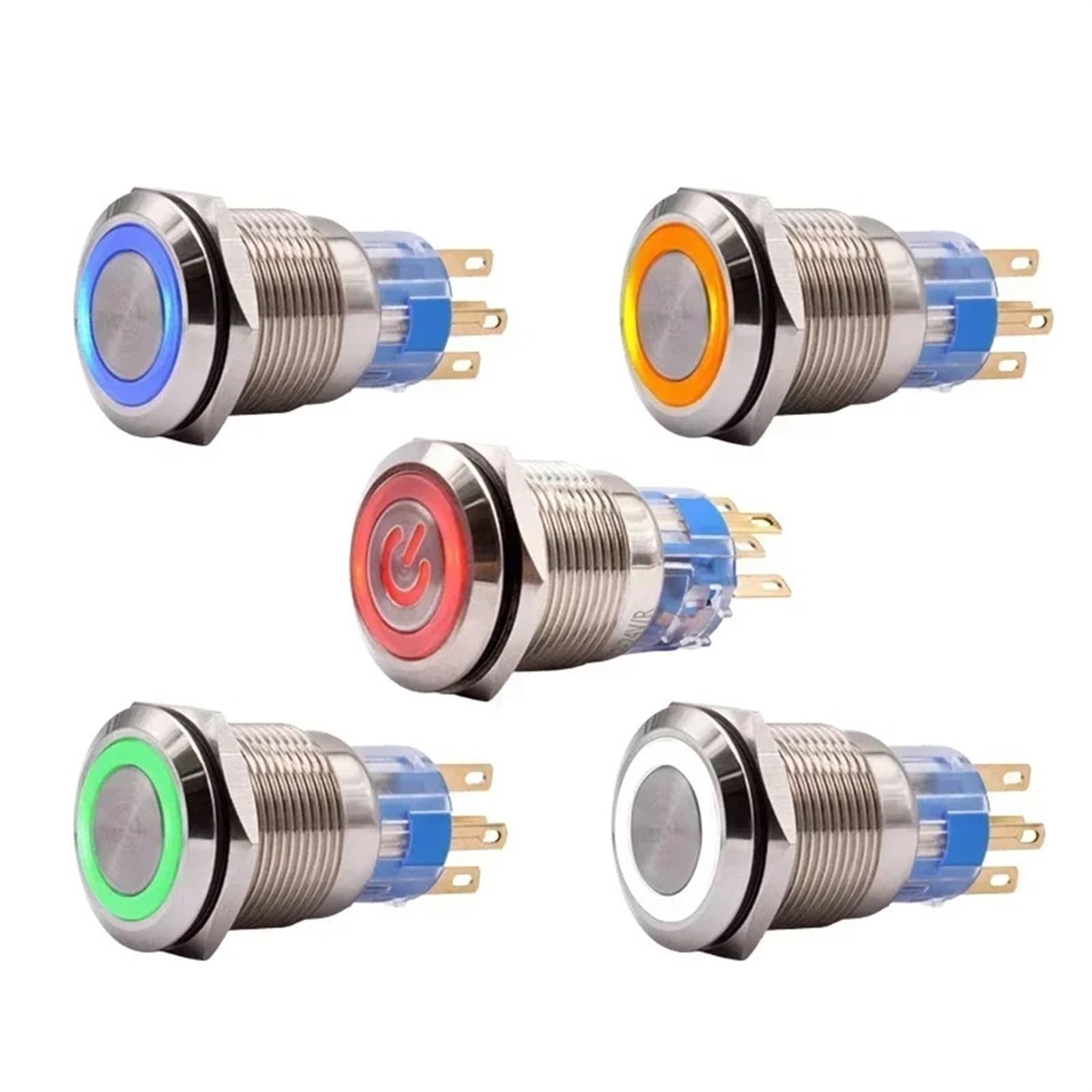 19 mm metalowy przełącznik przyciskowy stal nierdzewna 1NO1NC chwilowy pierścień przełącznik zasilania LED ON Off chwilowe zamknięcie 1 szt. (12-24 V czerwona dioda LED)