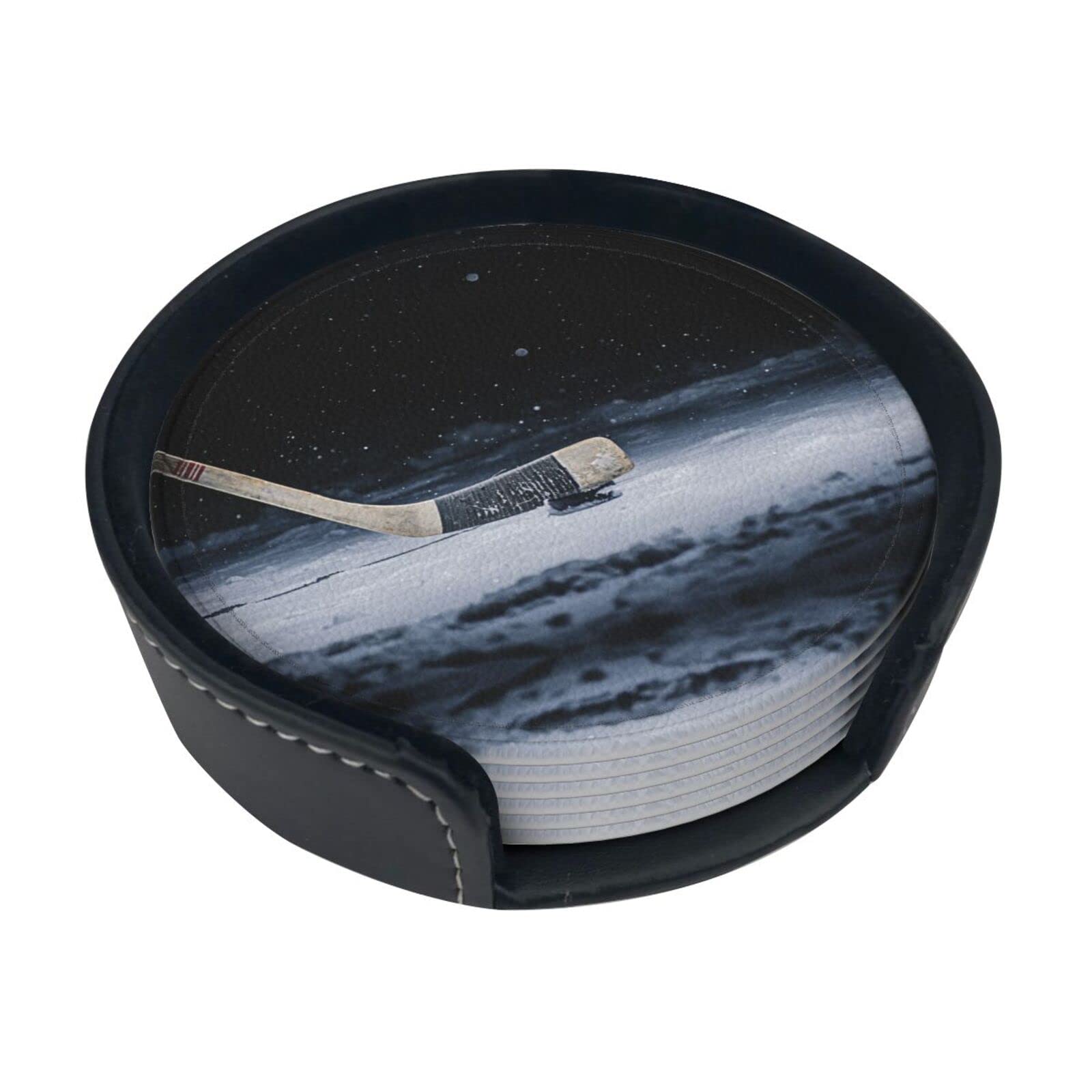 Coasters Set Of 6 Hockey Stick Print Leather Coasters For Drinks,Home Décor And Housewarming Gift