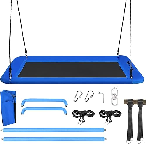 Miniatura 9 de Goplus Columpio de árbol de plataforma gigante de 60 pulgadas para niños y adultos, columpio rectangular ajustable para interiores y exteriores con