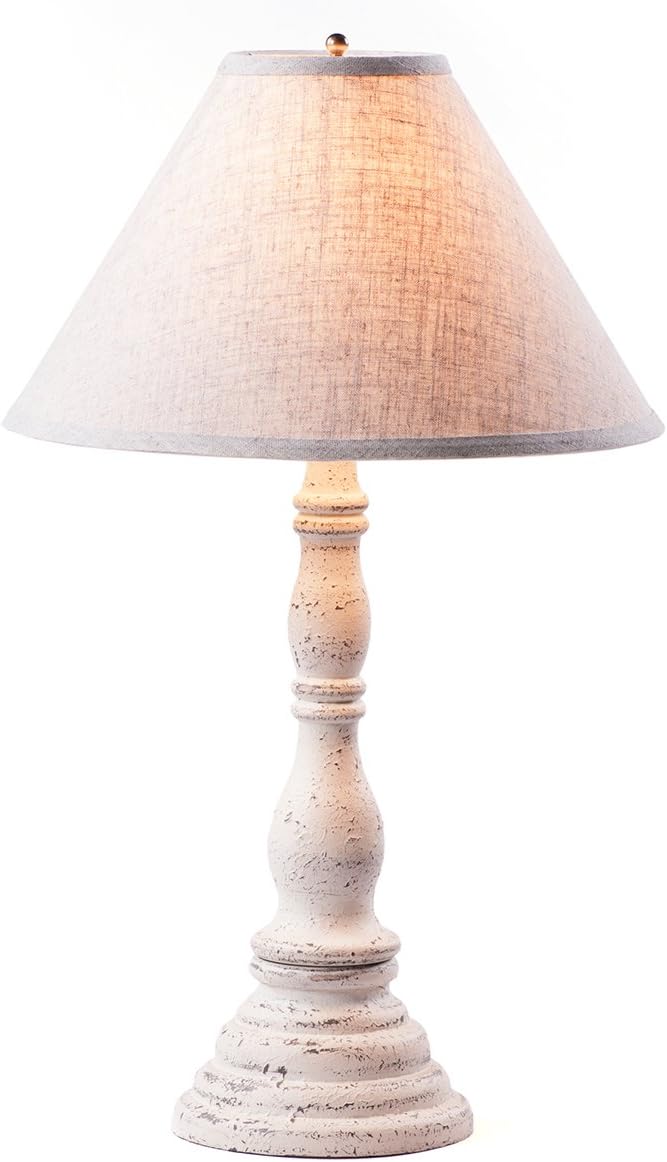 Irvins Country Tinware Davenport Lamp in Americana Vintage White with Shade