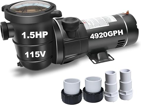 DoE-Compliant CEC approved 1.5HP 115v 4920GPH Above Ground Pool Pump with On/Off Switch and Reversible Discharge Port