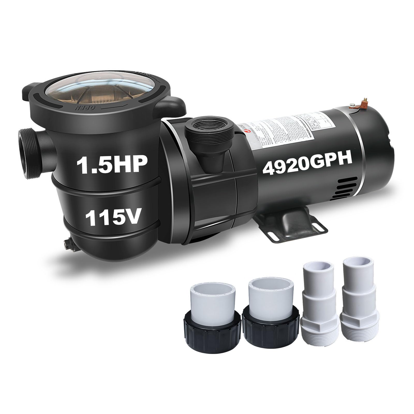 Photo 1 of 1.5HP 115V Above Ground Pool Pump, with On/Off Switch and 1.25" Hose Adapter & 1.5" Pipe Fittings, 4920 GPH,DoE/CEC Approved
