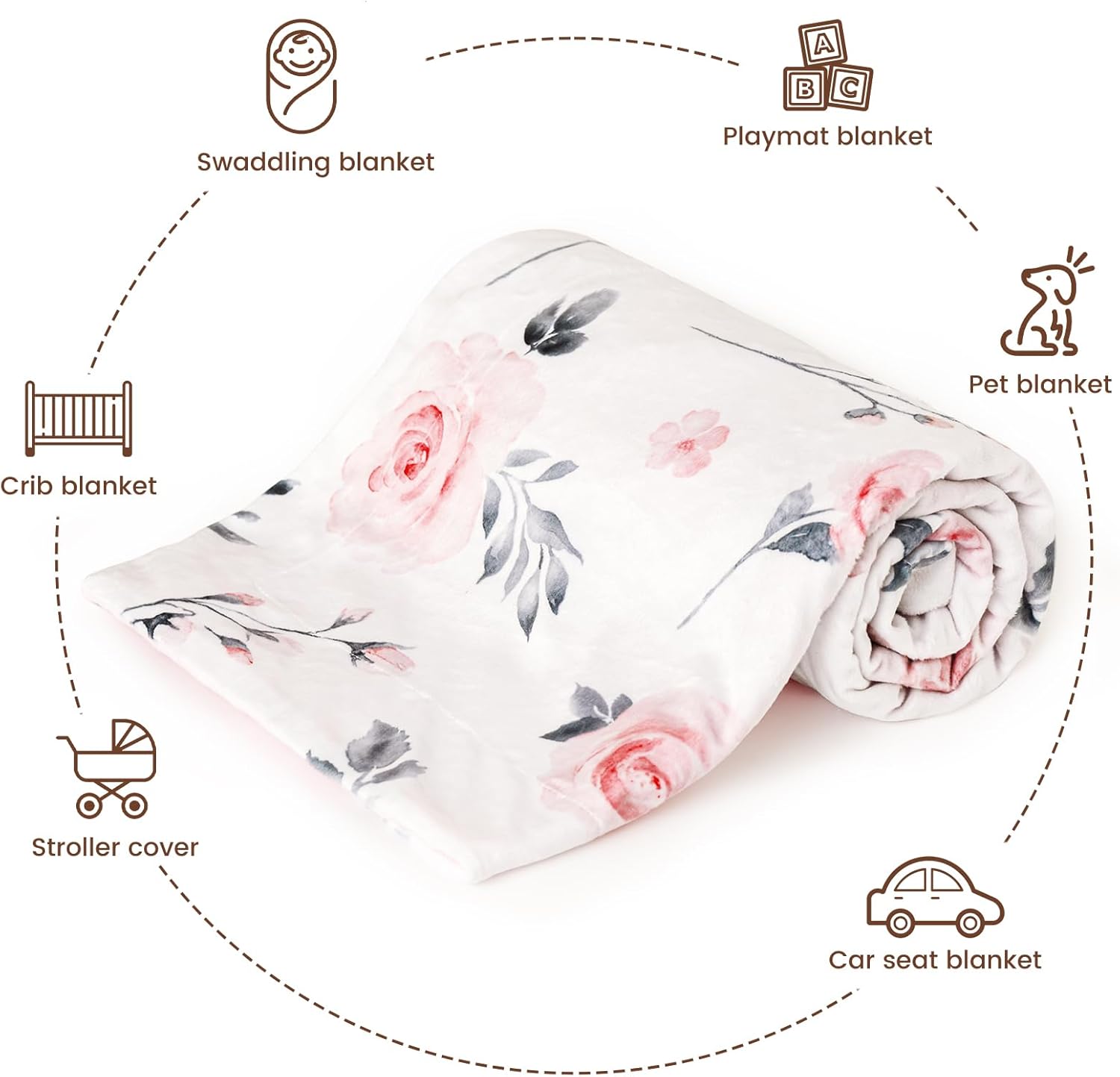 david's kids Micro Fleece Minky Baby Blanket for Girls with Double Layer and Soothing Raised Dots, Breathable and Soft Lightweight Receiving Blanket for Newborns, 30x40 Inches, Floral Flowers - Image 6