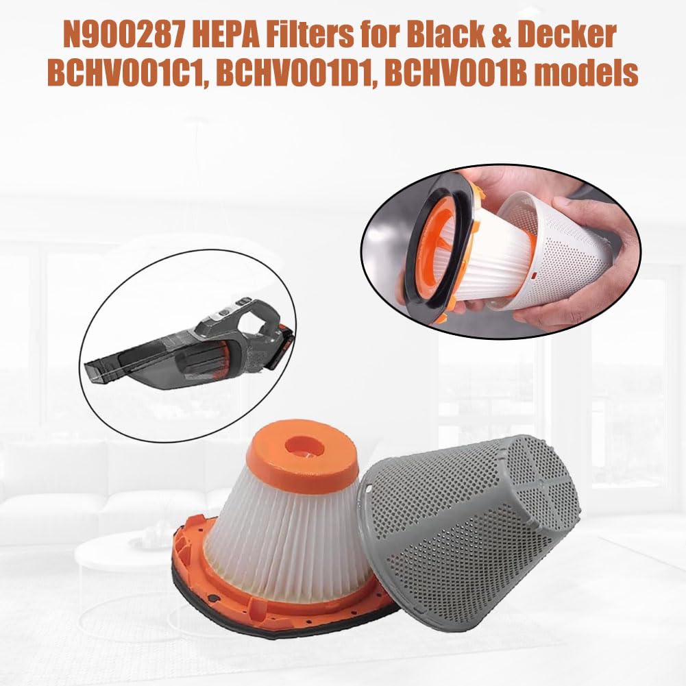 4 PCS N900287 HEPA Filter Replacement for BLACK+DECKER 20V MAX POWERCONNECT Handheld Vacuum Models BCHV001C1 & BCHV001D1 & BCHV001B, Also Fit for CRAFTSMAN V20 Cordless Hand Vac