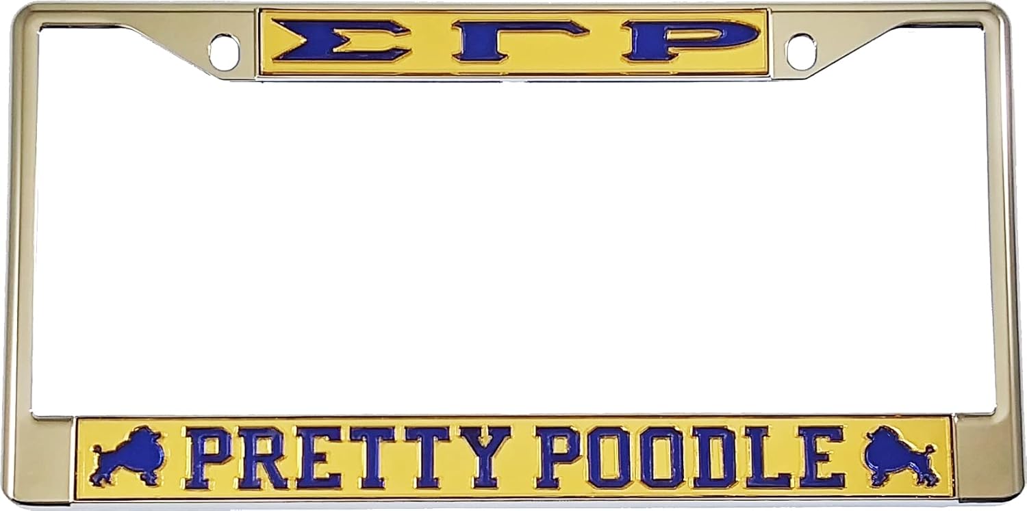Sigma Gamma/Γ Rho Pretty Poodle Symbols License Plate Frame [Silver Standard Frame - Gold/Blue - Car/Truck] - ID#34213