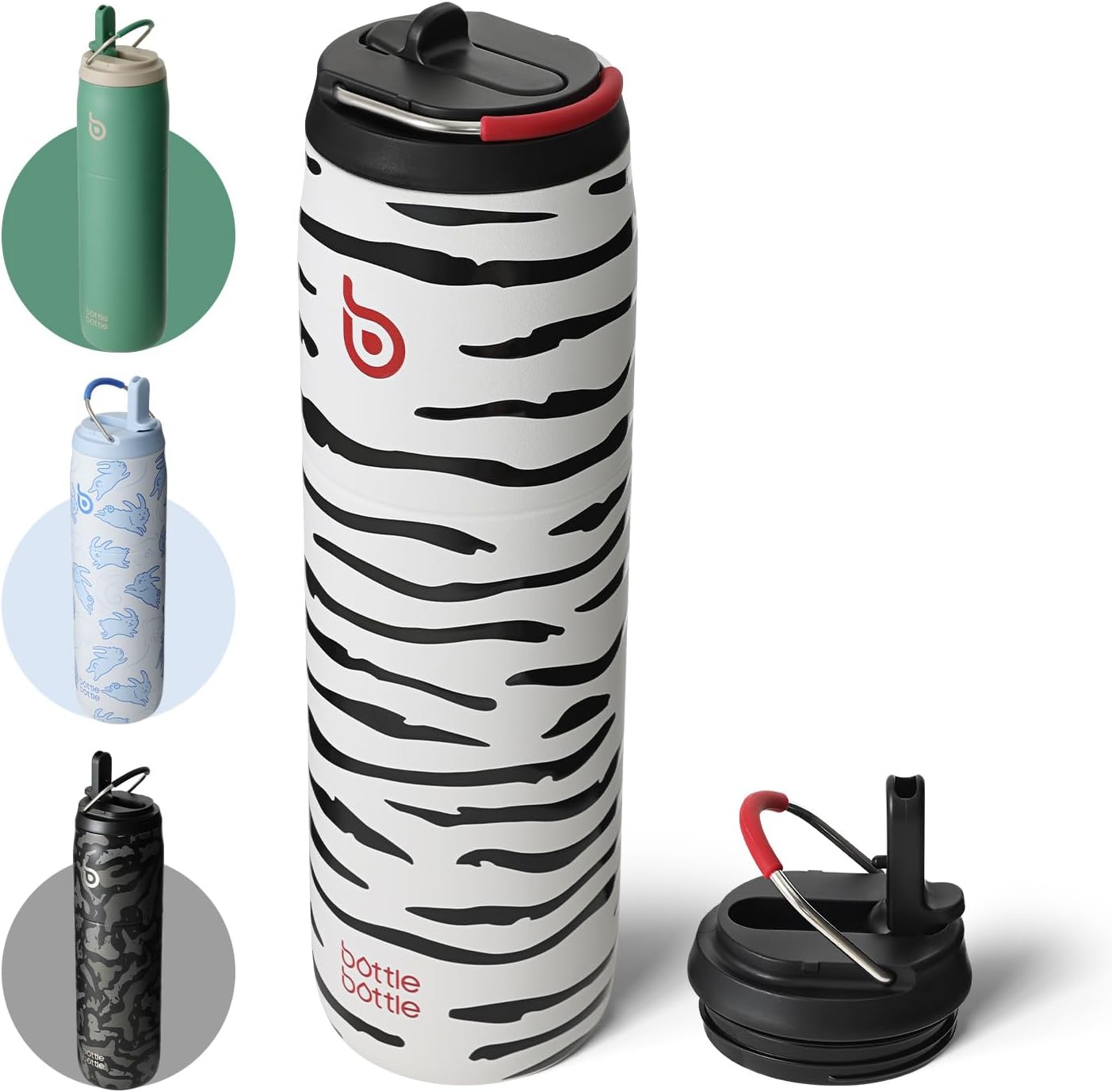BOTTLE BOTTLE Stainless Steel Water Bottle with Straw and Lid, 32oz Vacuum Insulated Water Bottle Flask, Stay Cold for 24 Hrs, Hot for 12 Hrs, Leak-Proof Wide Mouth Sports water bottle,Zebra Stripe
