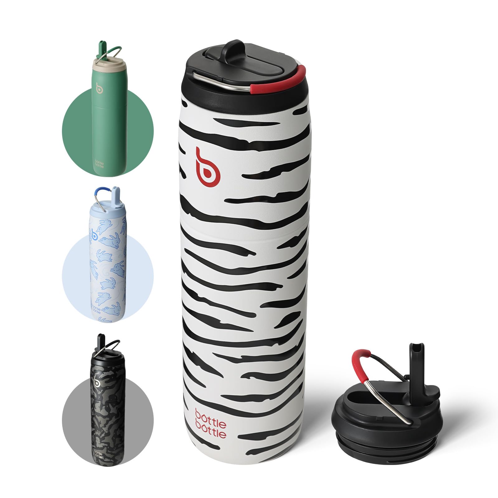 BOTTLE BOTTLE Insulated Water Bottle Stainless Steel 32 oz (946 ml) with Straw Handle for Sports, Travel, Gym, Double-Walled Leak-Proof, BPA-Free (Zebra Stripe Pattern)