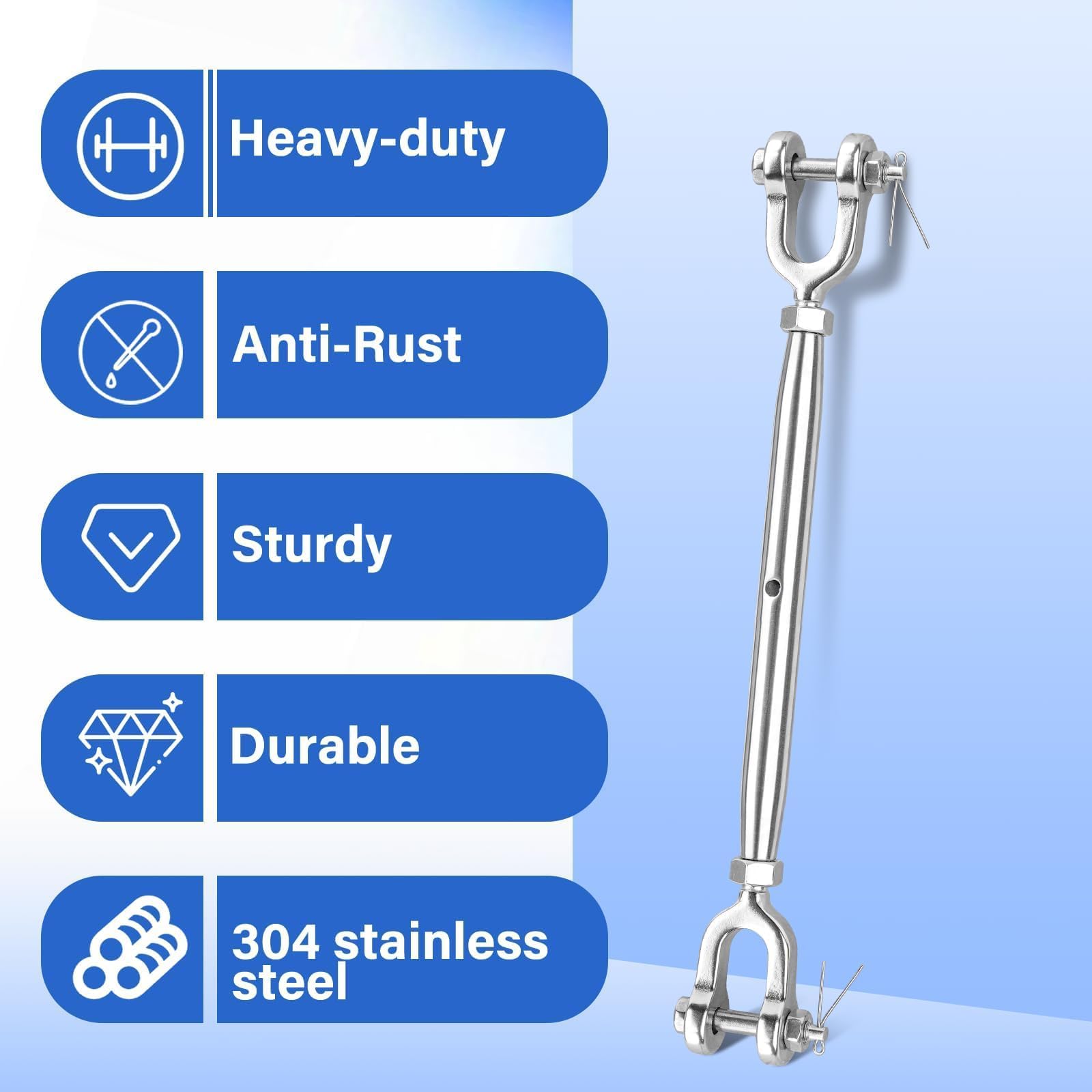 Tenditore in acciaio inox 304, 1/4" (M6), limite di carico di lavoro di 1500 kg, tenditori a ganascia e ganascia per cavi, vela ombreggiante, tensione fune, vite di sartiame
