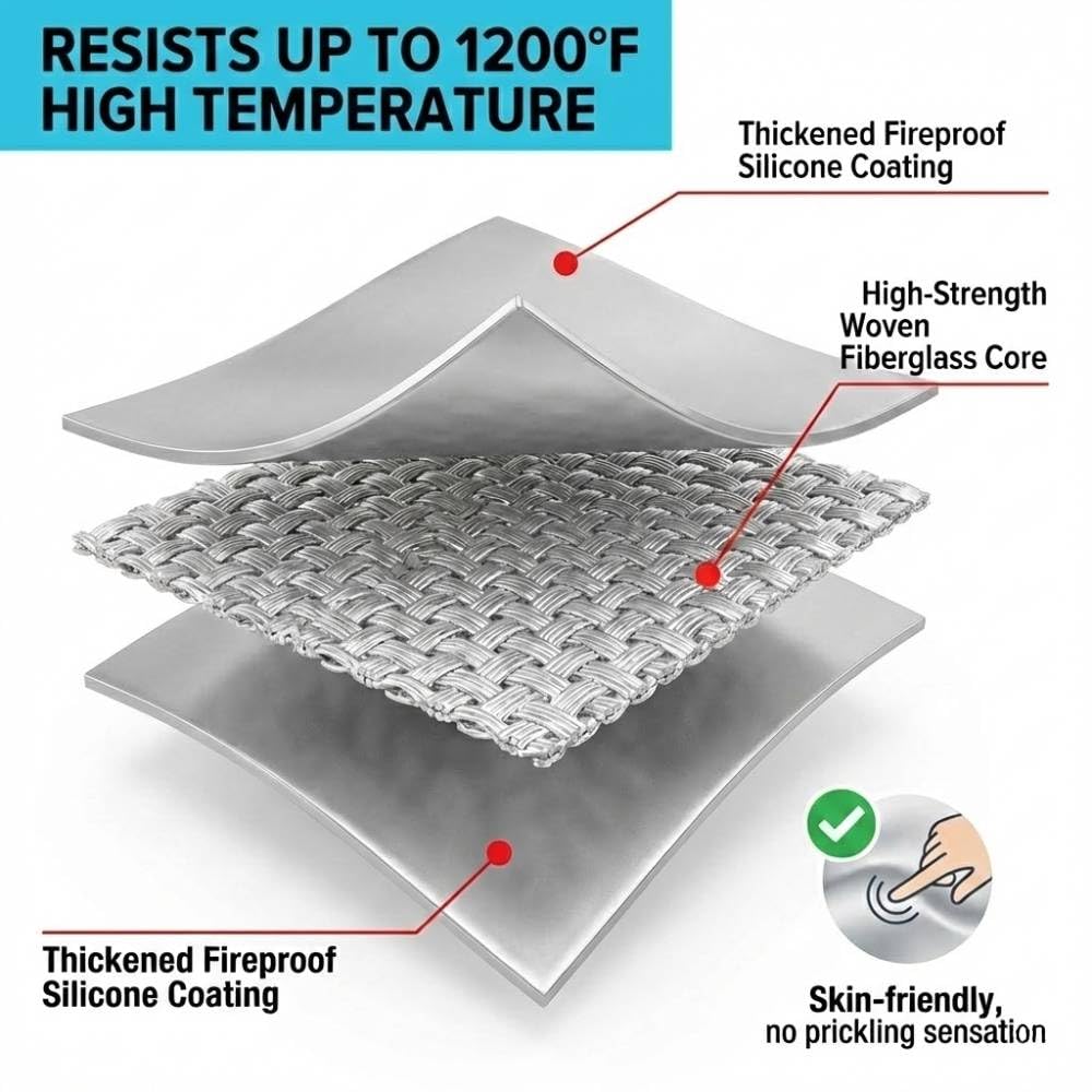 Capa ignífuga de emergencia con capucha, manta ignífuga de fibra de vidrio recubierta de silicona plateada, 59 x 47 pulgadas, cubierta de seguridad resistente al calor para escape, manta