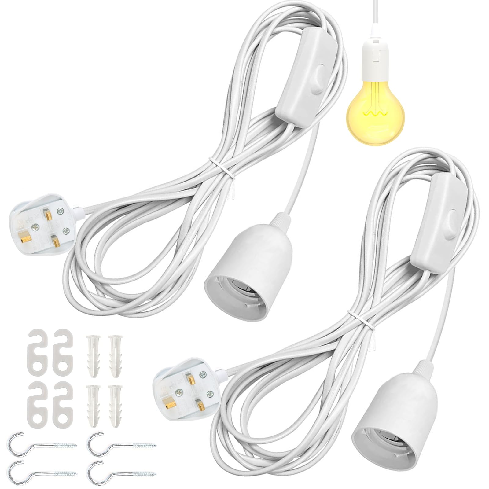 ATPWONZ 2 Pack Pendant Light Fitting Kit,E27 plug in pendant light, 2M Pendant Light Ceiling Lighting Fitting, Bottle Lamp Adaptor Kit UK Lamp Kit with Switch (White)
