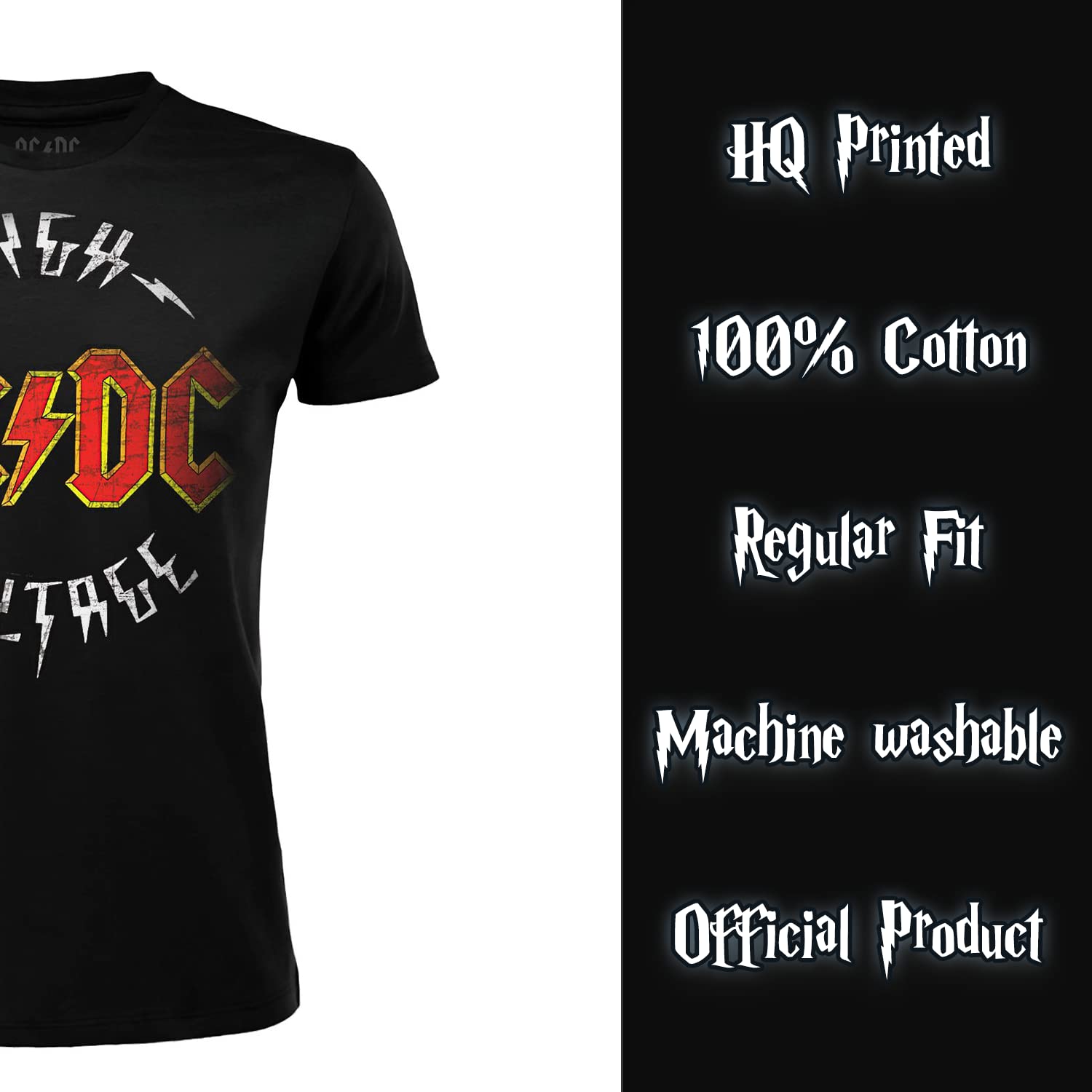 T-Shirt AC/DC High Voltage Ufficiale AC DC Stampa Frontale Band Rock ACDC Cotone Nera Taglie da Bambino.