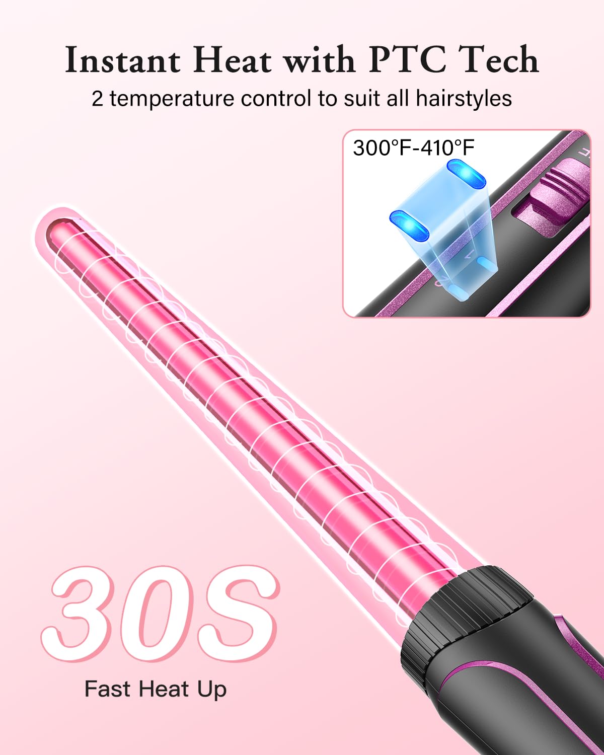 BESTOPE PRO Lockenstab Lockenstäbe 3 Fässer Welleneisen 5 in 1– Lockenstab Set 3 Fässer für großer Wellen, Temperatureinstellung, Schnellaufheizung und einem Handschuh, 2 Clips, Grau