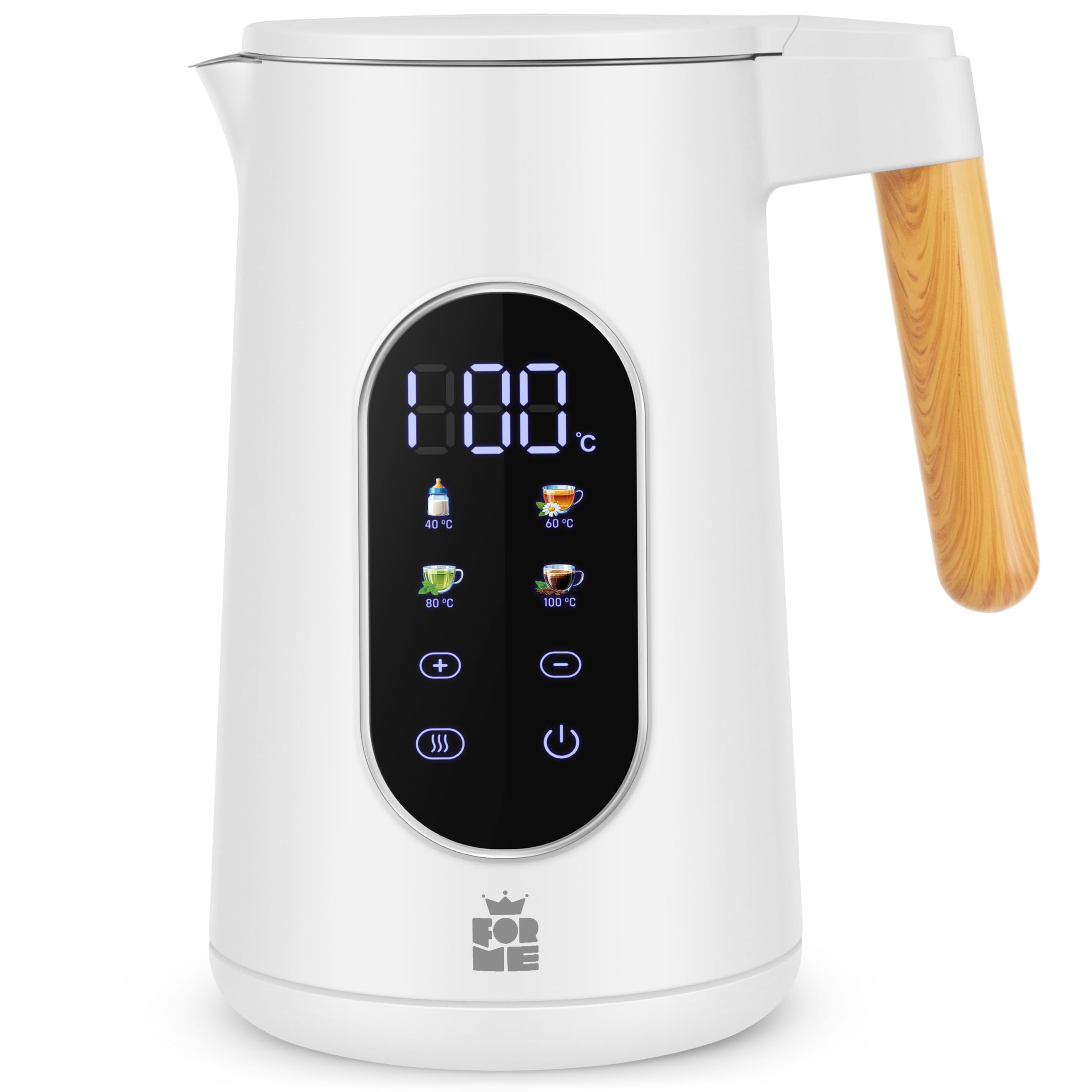 ForMe Edelstahl Wasserkocher 1,7 L mit Temperatureinstellung Temperaturwahl 40-100°C I LED Digitale Temperaturanzeige I Temperatur Einstellbar Kessel I Teekanne Teekessel Warmhaltefunktion I BPA Frei