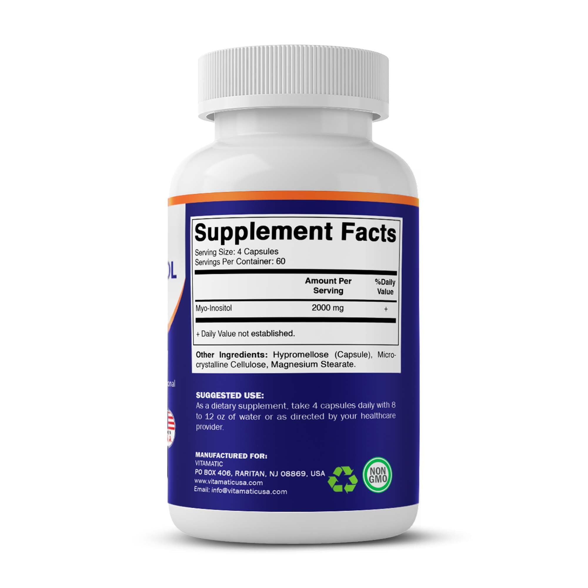 Vitamatic Myo-Inositol 2000 mg Per Serving – 240 Vegetable Capsules – 60 Servings – Non-GMO, Gluten Free – Made in USA — Amazon image 8