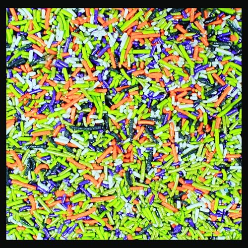 Image of Confect Halloween Jimmies Sprinkles Mix - Red, Orange, Midnight Purple, Ghost Black & Green - Edible Sprinkles for Cake, Cupcake & Cookie Decoration - Ghostly Gala Baking Toppings- 4.2 Oz