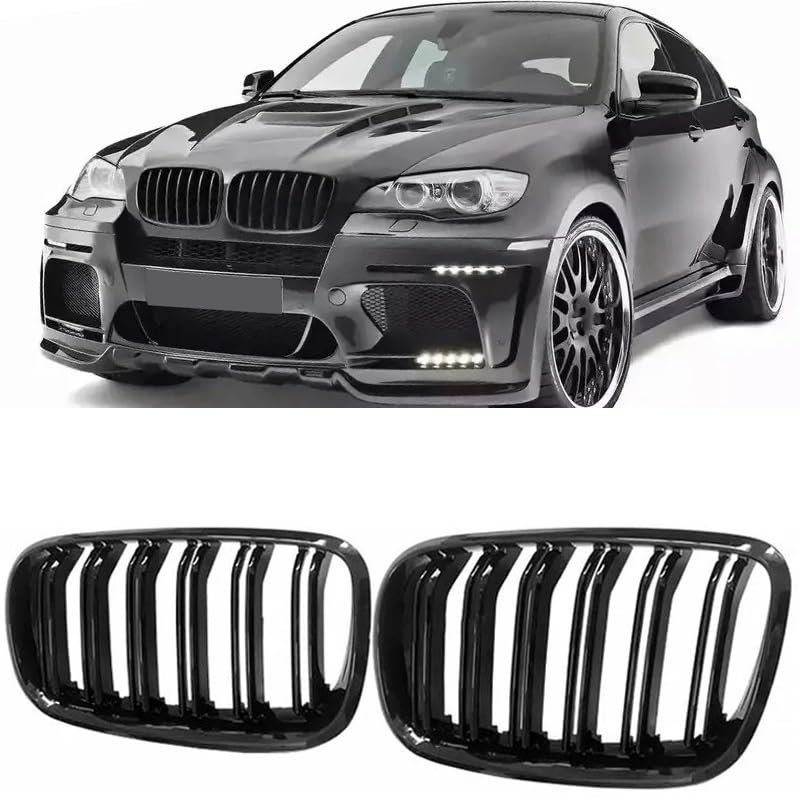 Double grilles à lattes de calandre avant pour X5 E70 look sport noir mat