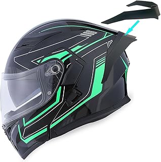 1Storm Motorcycle Modular Full Face Helmet Flip up Dual Visor Sun Shield: HB89 Arrow Green