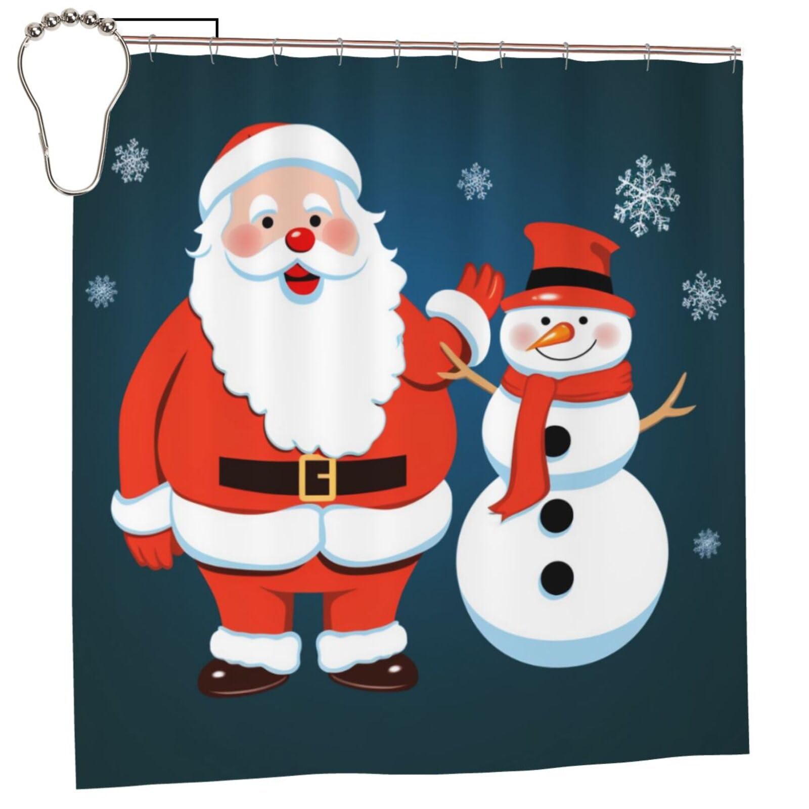 BWWHCCTI Snowman Santa Printed Shower Curtain With 12 Iron Hooks Opaque Quick Drying Waterproof Shower Curtains Sets For Bathroom 183x183 CM