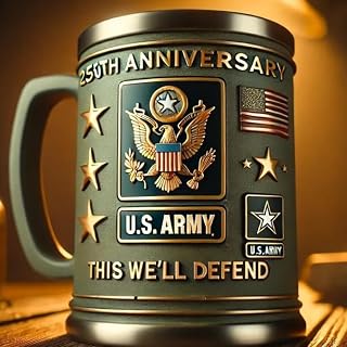 250th Anniversary Mugs Military 3D Mug, Commemorative Coffee Cup, Stainless Steel Inner, Christmas Gifts for Veteran & Military Fun Collectibles