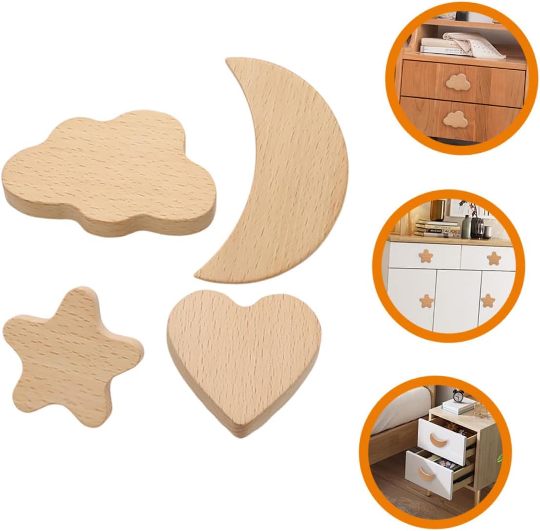 4pcs Smooth Wooden Cabinet Knobs Funky Design Replacement Knobs for Dresser Door Drawer