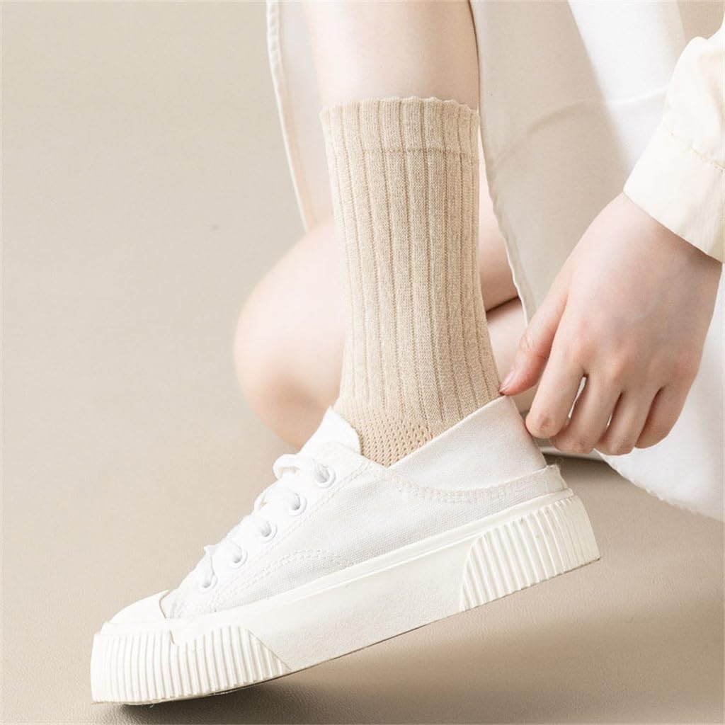 JSEIAJB Widened Loose Necked Socks Medium Tube Cotton Mesh Socks