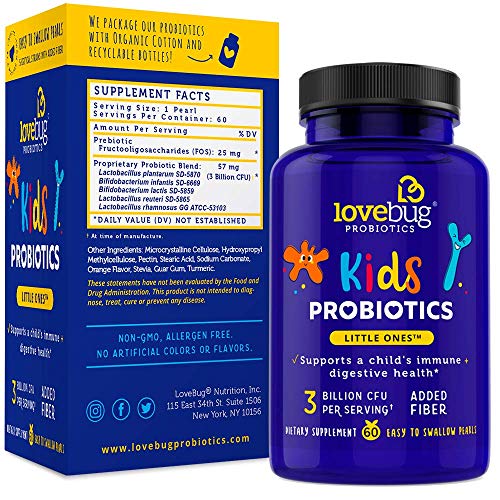 Lovebug Probiotics Little Ones Kids Probiotics, 120 Pearls – 3 Billion Cfu W/Added Prebiotic Fiber – Allergen-Free, Non-Gmo #TOP3