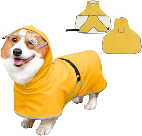 Miniatura 9 de Luccalily Poncho impermeable con capucha para perros y cachorros y perros pequeños a grandes, chaqueta impermeable para perro con tira reflectante,