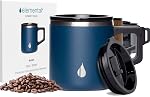Elemental Summit Insulated Coffee Mug with Lid & Handle, Insulated Vacuum Camp Coffee Cup, Triple Wall Stainless Steel Travel Mug, Hot and Cold Thermal Coffee Tumbler, 12oz - Navy Blue
