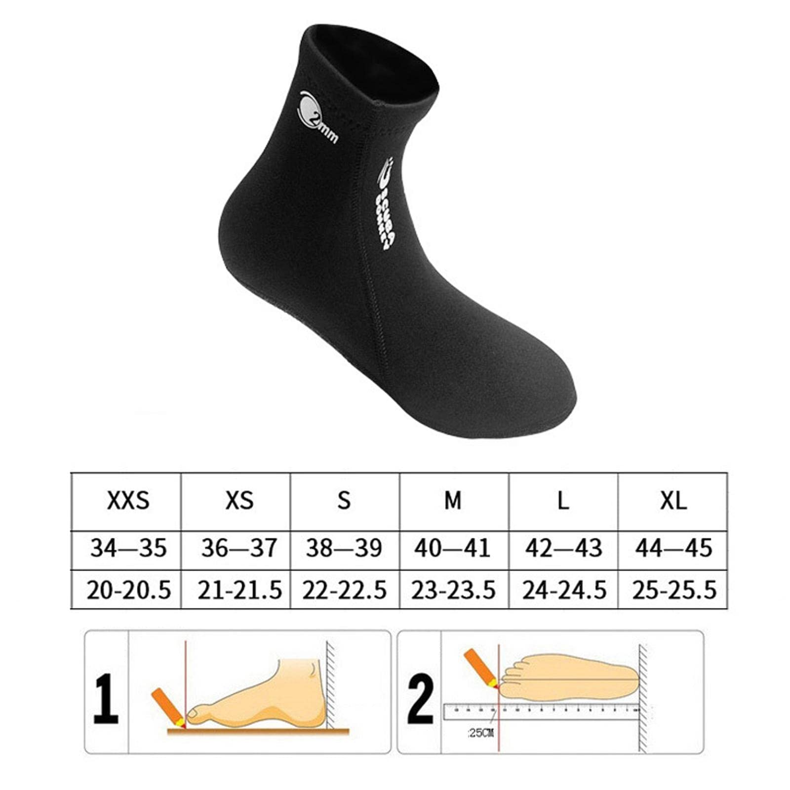 Neoprensocken, Tauchsocken, Wasserflossen, für Erwachsene, Surfen, Schnorcheln, Wandern, Größe S, Schwarz