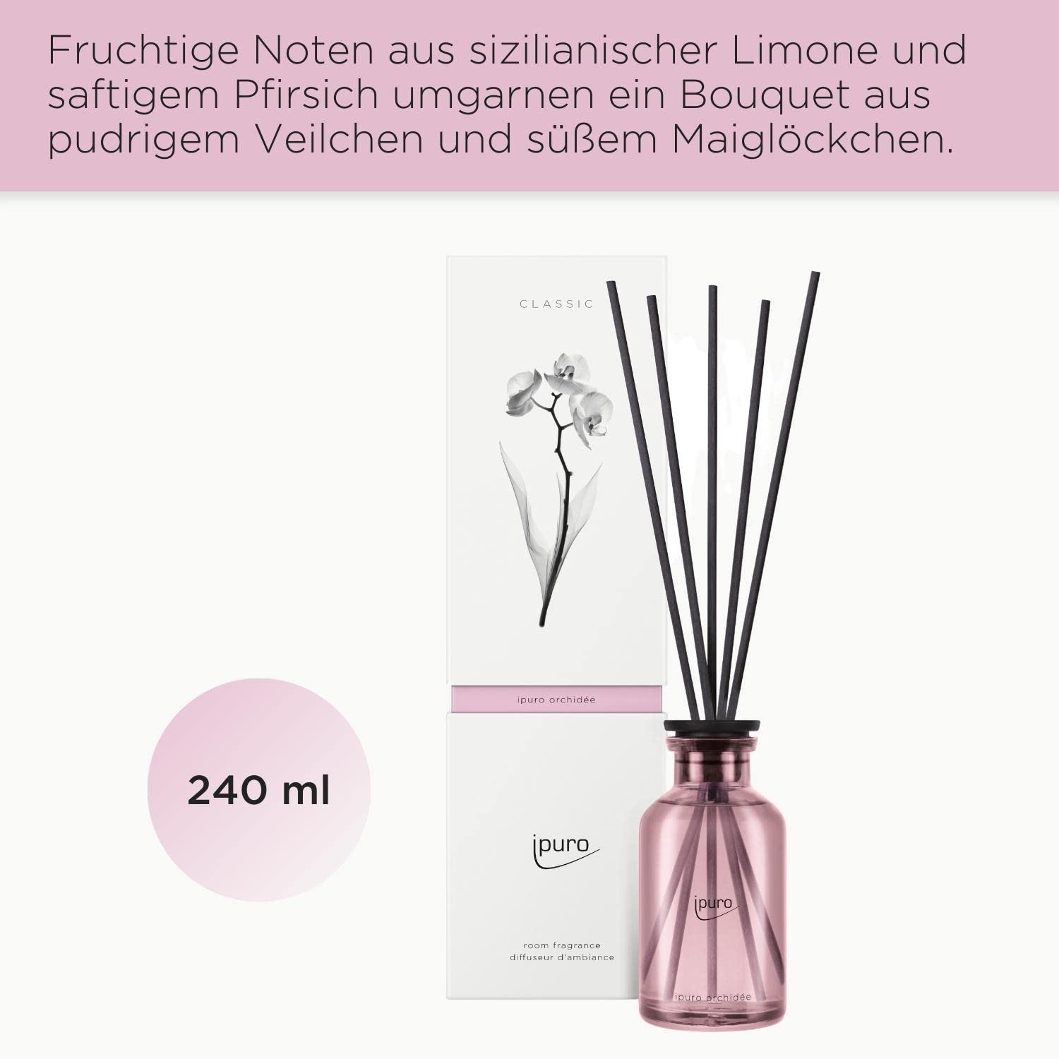 ipuro - sinnlicher ipuro orchidée Raumduft - dezenter Raumerfrischer mit fruchtigen Duftnoten - eleganter Lufterfrischer in der Wohnung für ein puristisches Dufterlebnis 240 ml