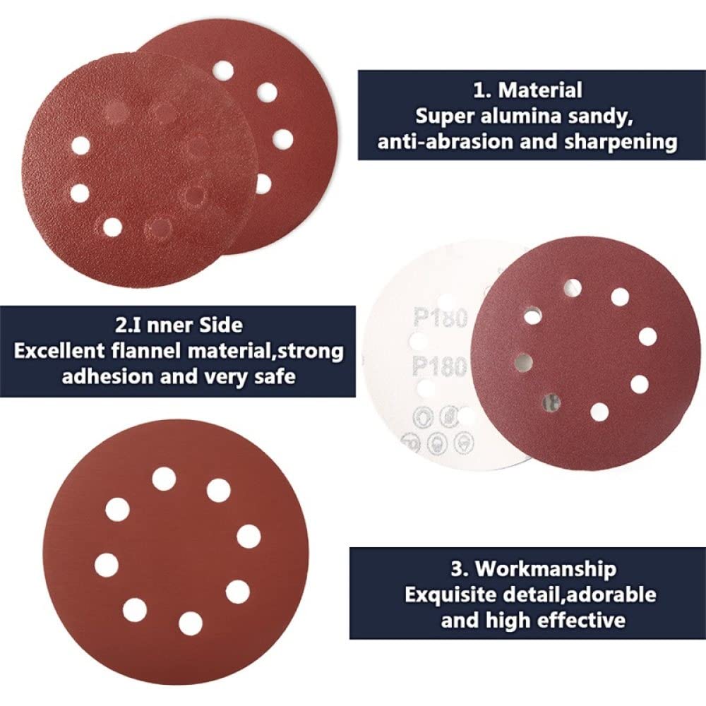 SHENGANG 100 pièces 125mm 5 pouces papier abrasif rond forme disques crochet boucle papier abrasif feuille de polissage 8 trous ponceuse pour polir le nettoyage, 40