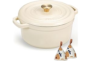 Overmont 5 quart Enameled Cast Iron Dutch Oven for Braising, Stews, Roasting, Bread Baking