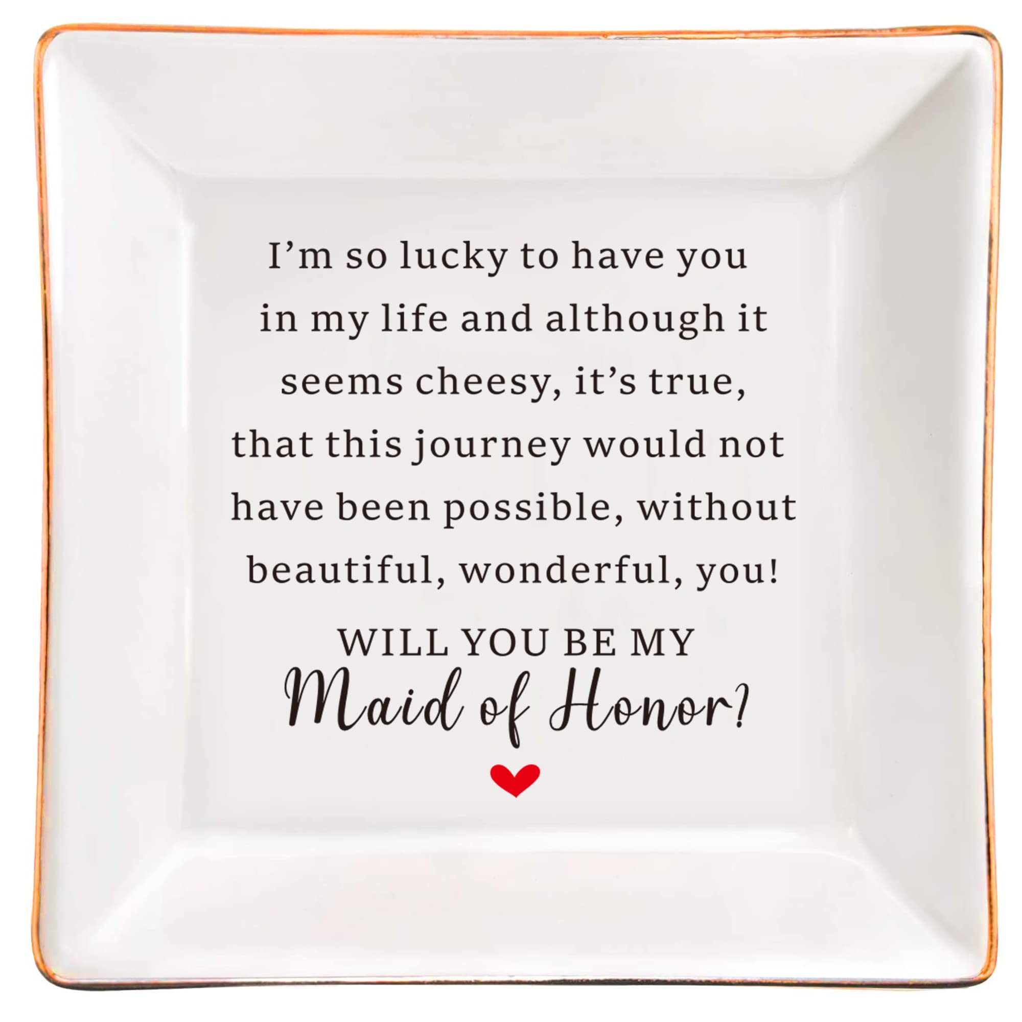 SUNBMO Will You Be My Maid of Honor - Ceramic Jewelry Dish, Bridesmaid Proposal Gift for Maid of Honor