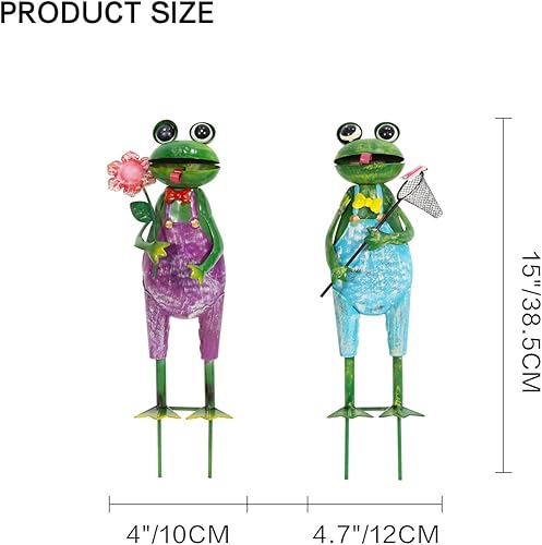 Miniatura 9 de HONGLAND Metal Frog Garden Decorative Stakes Outdoor Frog Sculptures 3D Frog Figurine for Lawn Patio Yard Garden-2 PCS
