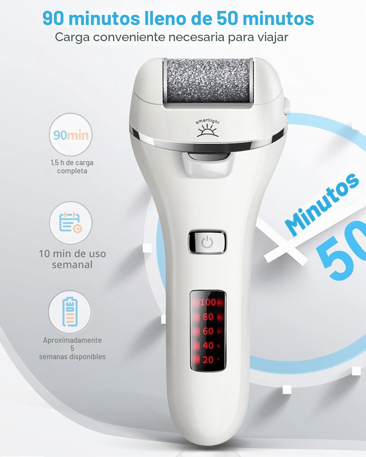 Lima Eléctrica Pies Durezas,Vxdoirk Profesional Quita Durezas para Pies Electrico Callos Pies Eliminar,Lima Pies Durezas Eliminar Recargable e Impermeable con 3 Rodillos y 2 Velocidades Blanco