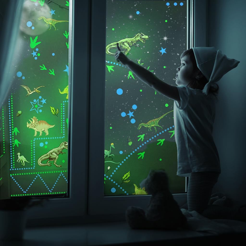 SNAIL GARDEN 688PCS Glow in The Dark Dinosaur Wall Stickers,Luminous Dinosaur Wall Sticker,Animal Glow Dinosaur Stickers Large Dinosaur Wall Decals for Bedoom Nursery Living Room Decor(Green Light)