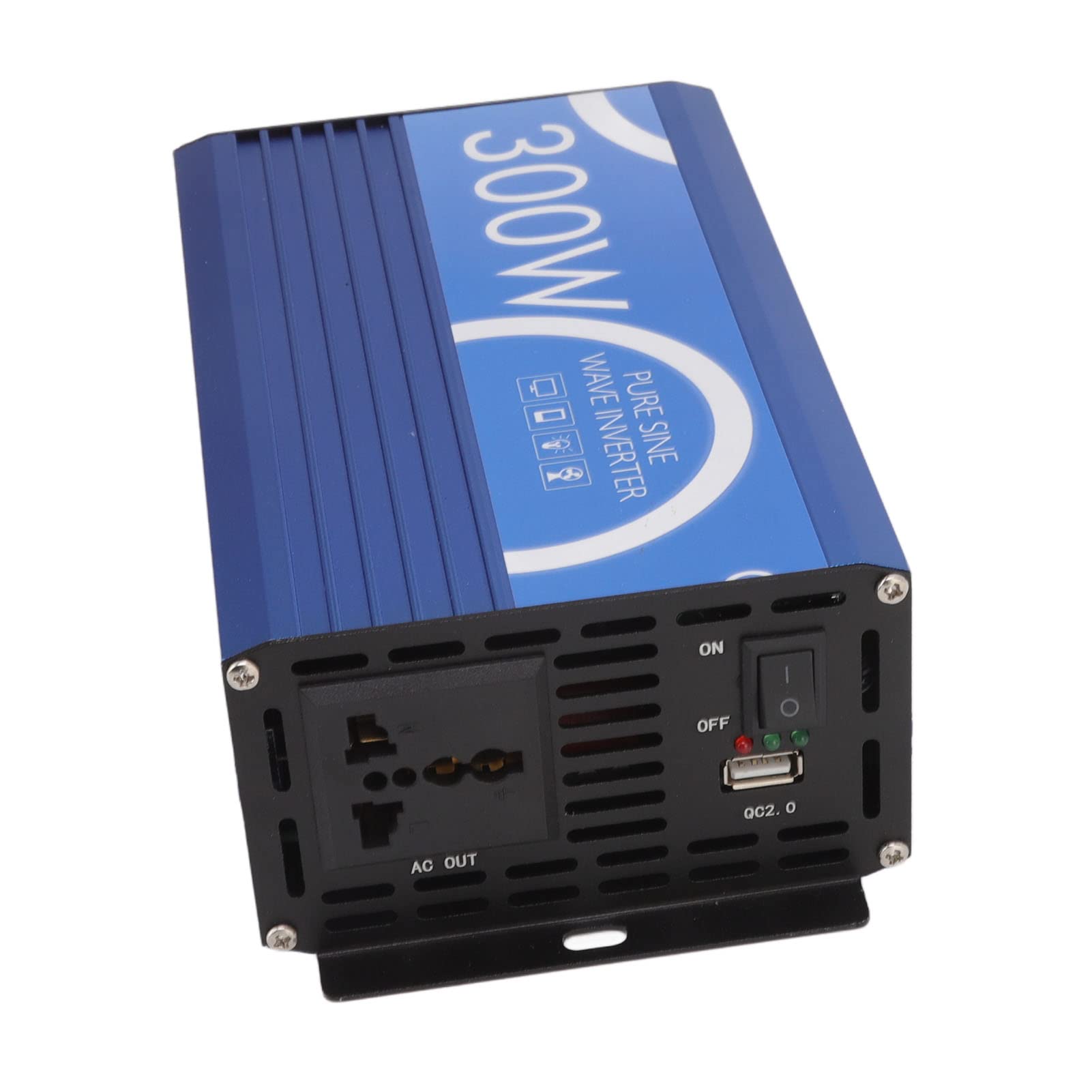 Inverter di Potenza a Onda Sinusoidale Pura da 300 W Controllo Intelligente Durevole per Elettrodomestici Veicoli Alluminio 8,9x4,6x2,8 Pollici
