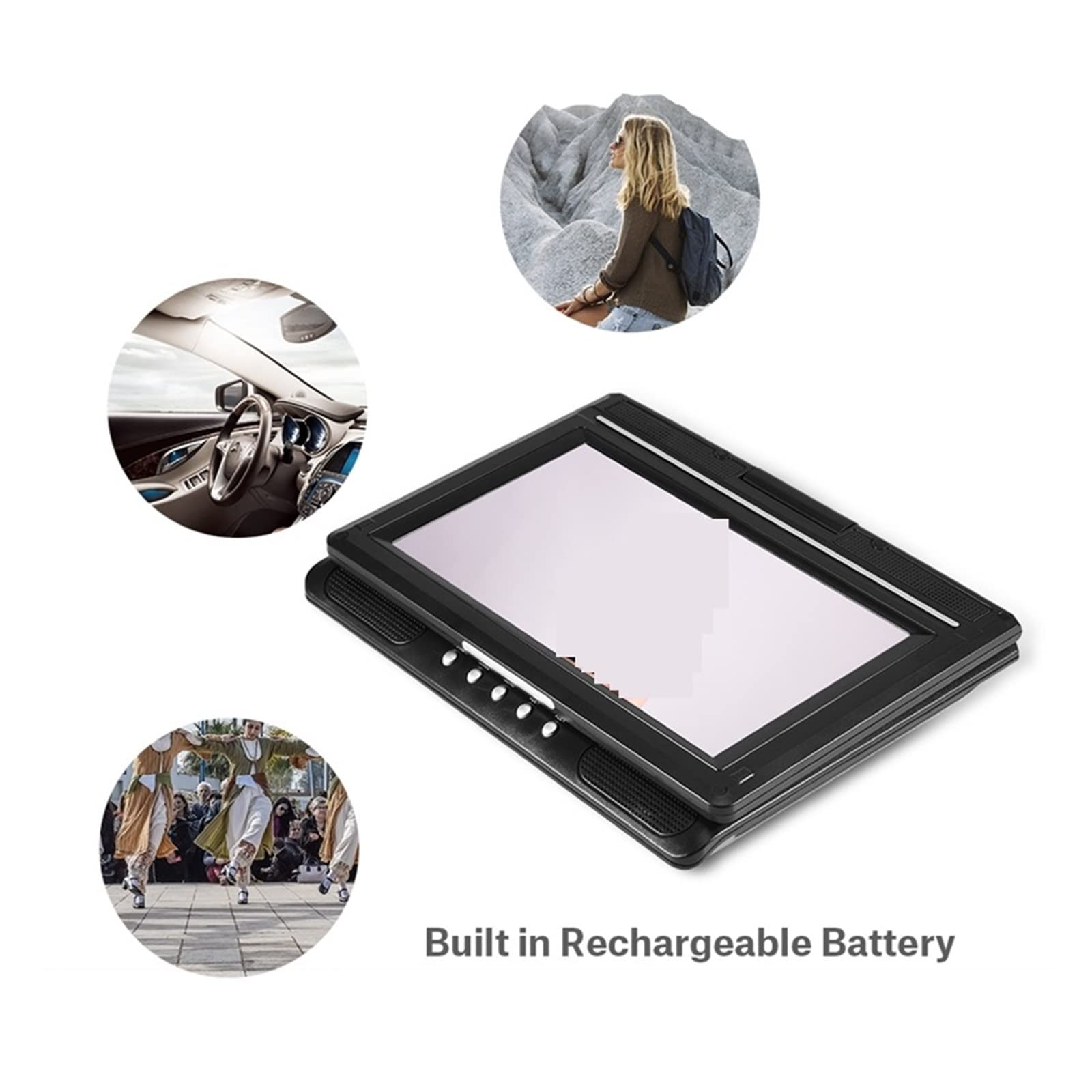 Lecteur DVD Portable, Lecteur DVD, DVD Mobile Portable de 9,8 Pouces avec Lecteur Mini TV HD Batterie Rechargeable intégrée Prise en Charge Carte SD/Port USB/DVD, pour la Maison, la Voiture